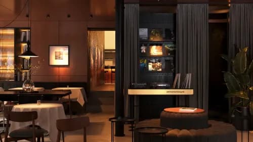 Chef’s table и дубовый стол в центре зала.